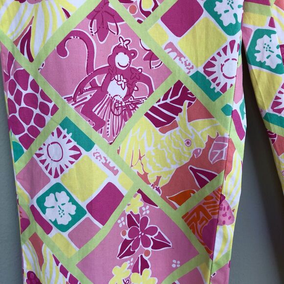VTG LILLY PULITZER White Label Crop Capri Pants S/M Parrot Monkey Patchwork - Picture 6 of 15